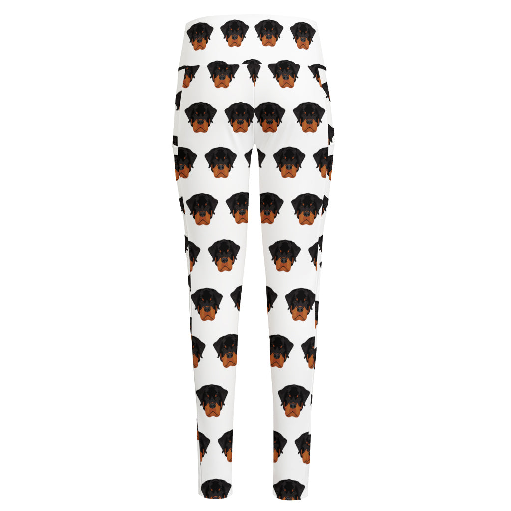 Rottweiler Face Pattern Print High-Waisted Pocket Leggings