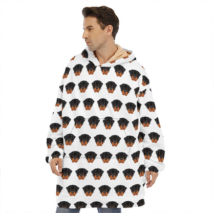Rottweiler Face Pattern Print Hoodie Blanket