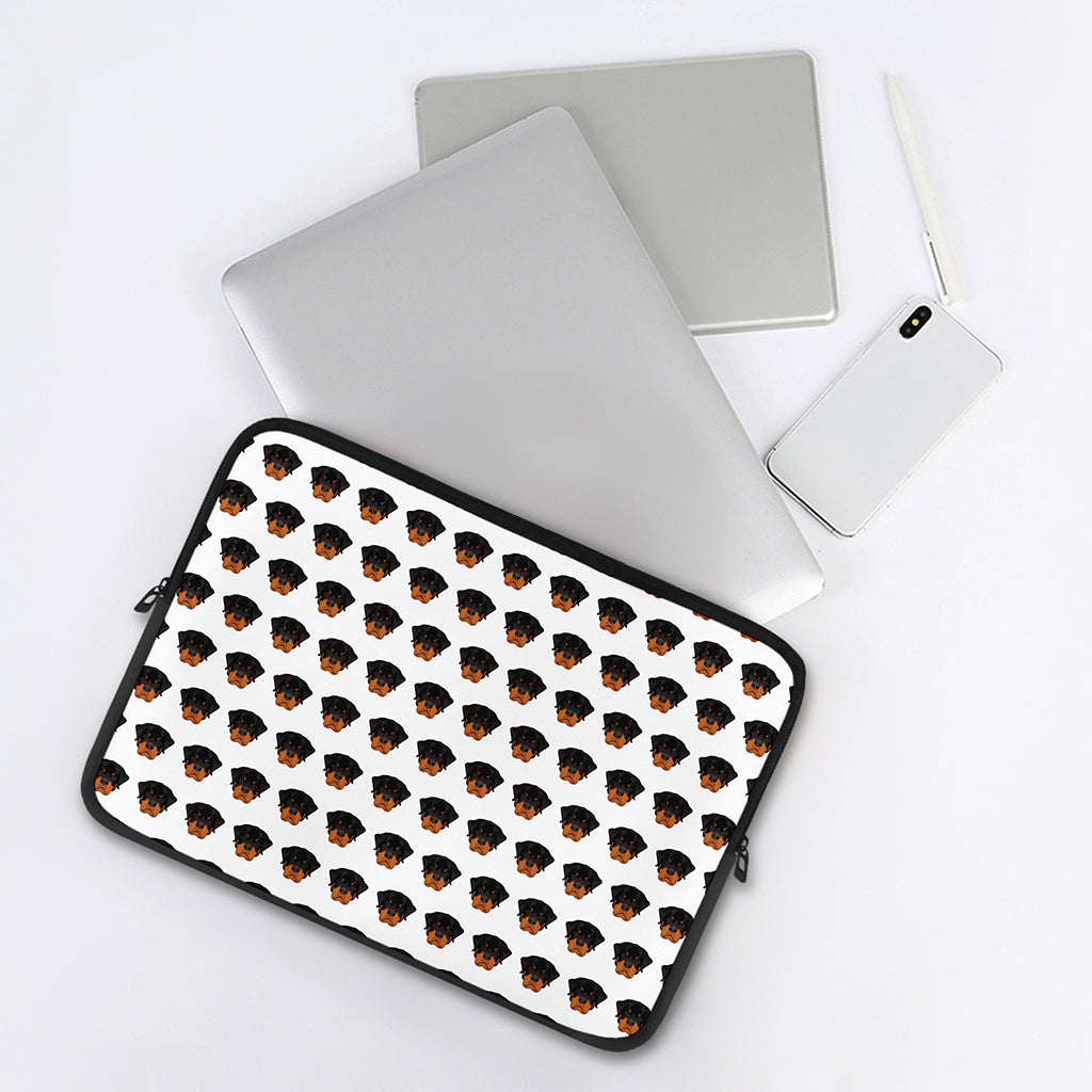 Rottweiler Face Pattern Print Laptop Sleeve