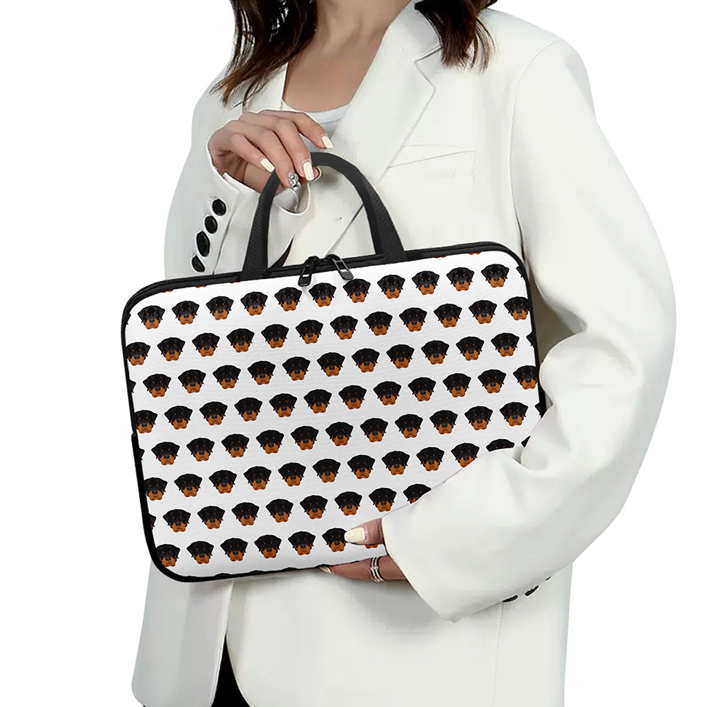 Rottweiler Face Pattern Print Laptop Sleeve With Handle