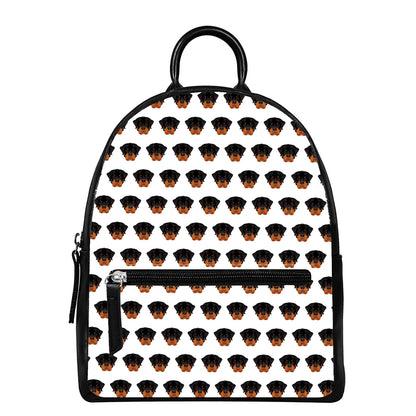 Rottweiler Face Pattern Print Leather Backpack