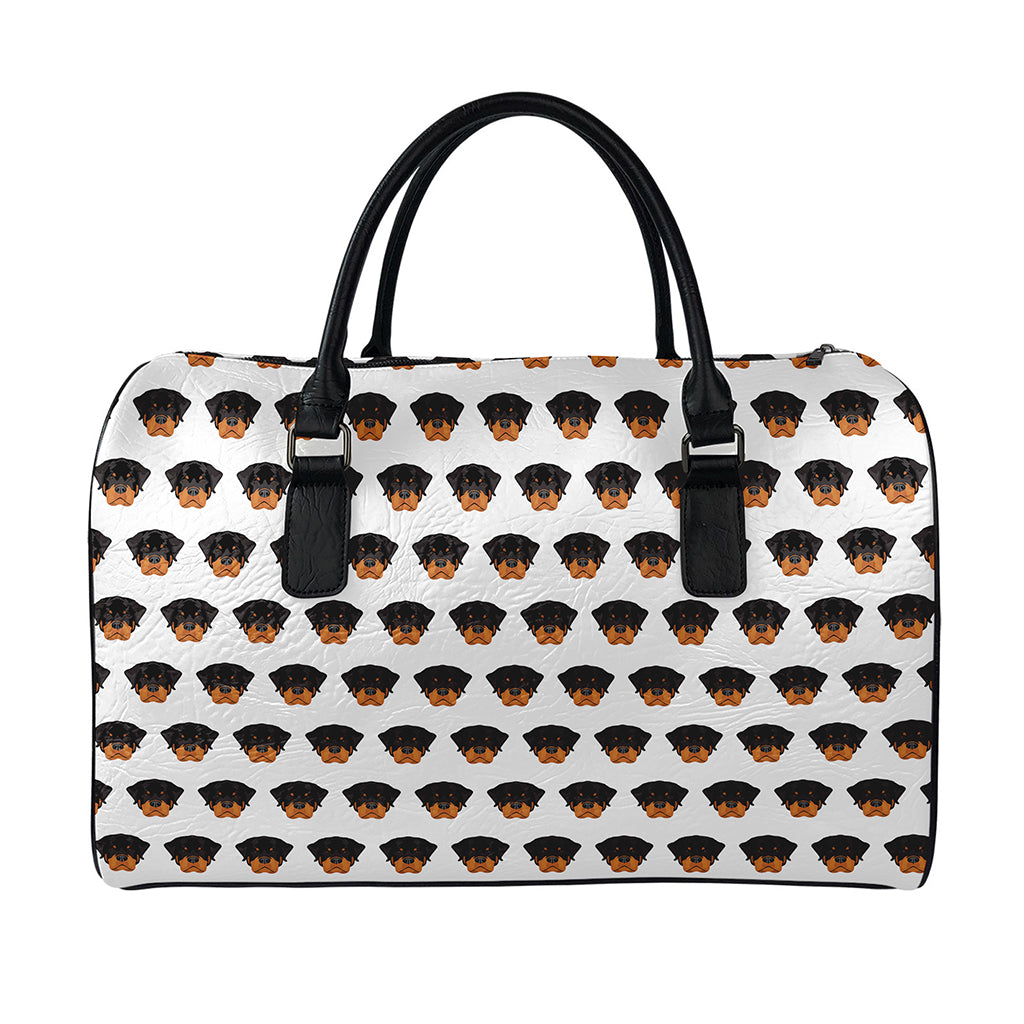 Rottweiler Face Pattern Print Leather Duffle Bag