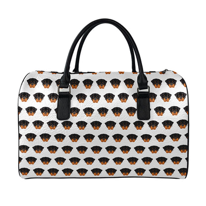 Rottweiler Face Pattern Print Leather Duffle Bag