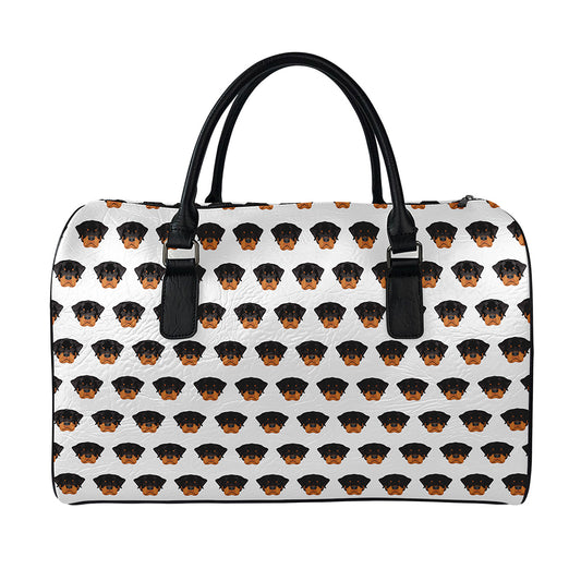 Rottweiler Face Pattern Print Leather Duffle Bag