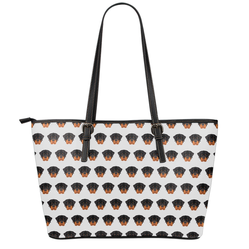 Rottweiler Face Pattern Print Leather Tote Bag