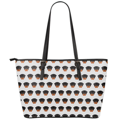 Rottweiler Face Pattern Print Leather Tote Bag