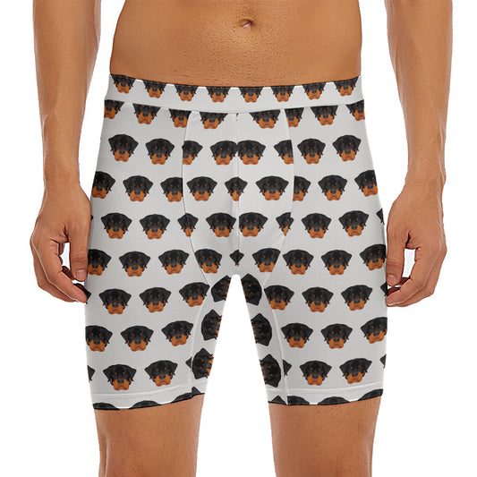 Rottweiler Face Pattern Print Men's Long Boxer Briefs