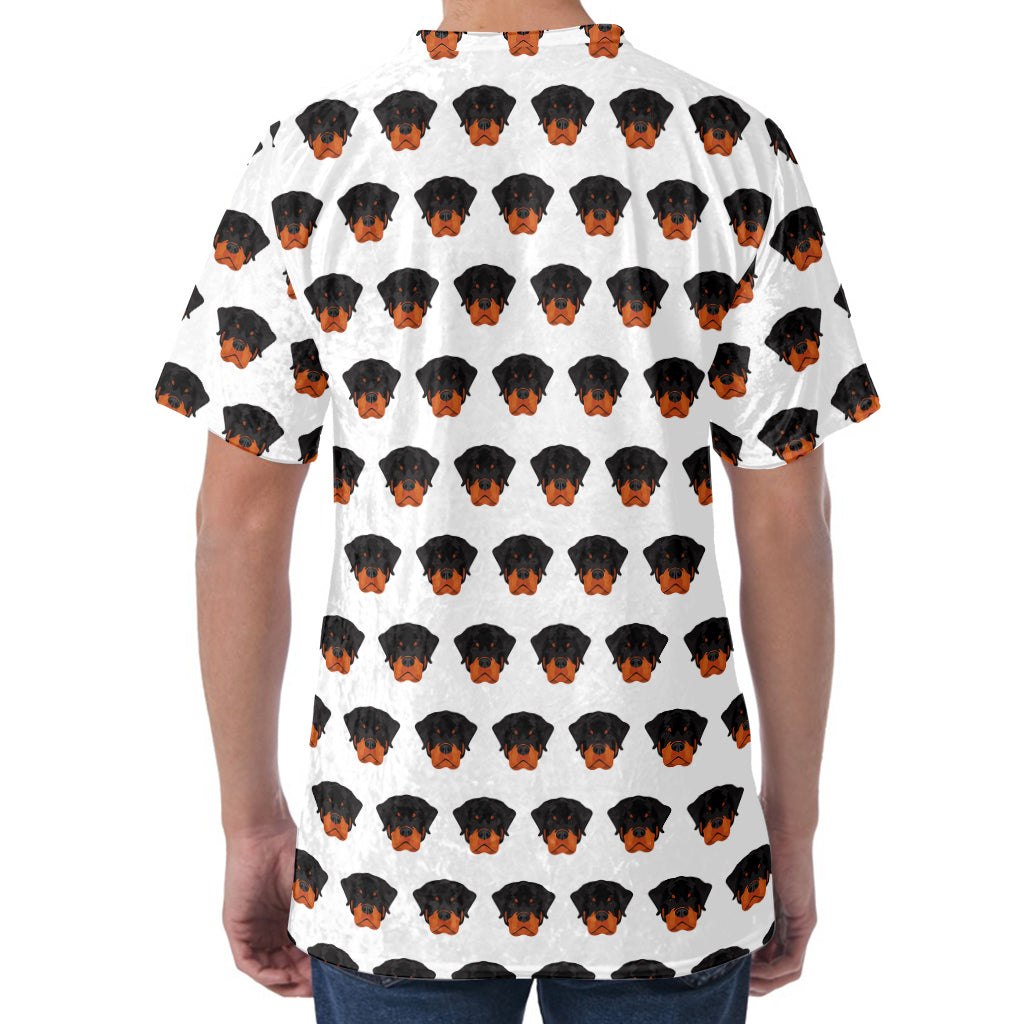 Rottweiler Face Pattern Print Men's Velvet T-Shirt