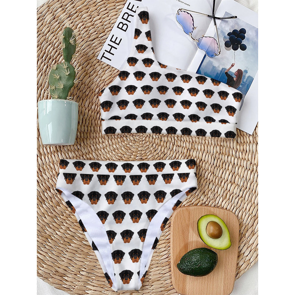 Rottweiler Face Pattern Print One Shoulder Bikini Top
