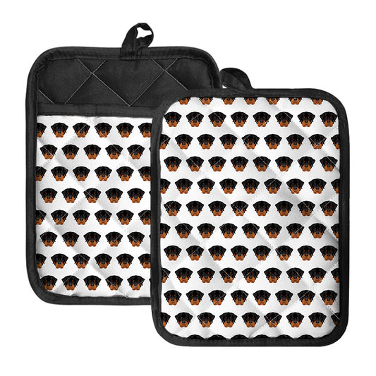 Rottweiler Face Pattern Print Pot Holders With Pocket