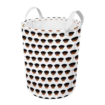 Rottweiler Face Pattern Print Round Laundry Basket