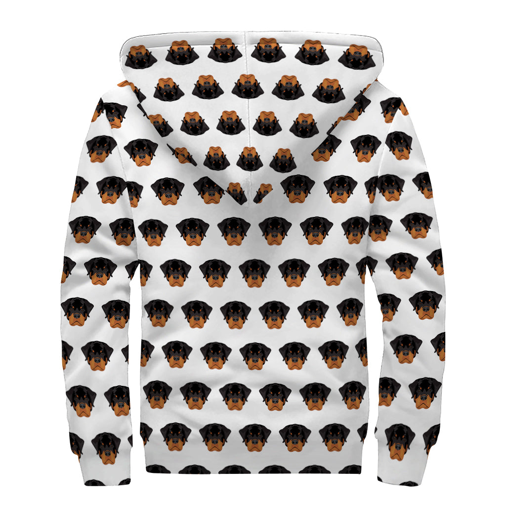 Rottweiler Face Pattern Print Sherpa Lined Zip Up Hoodie