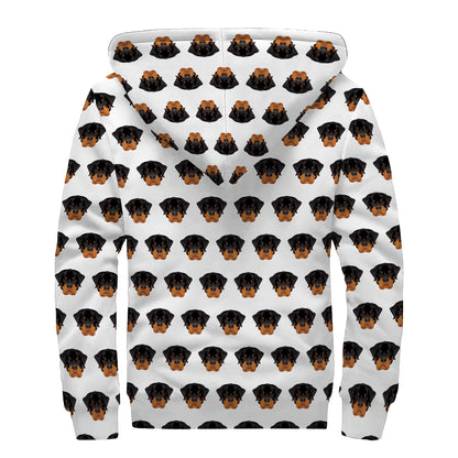 Rottweiler Face Pattern Print Sherpa Lined Zip Up Hoodie