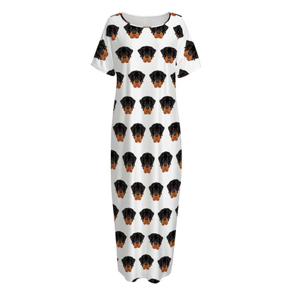 Rottweiler Face Pattern Print Short Sleeve Long Nightdress