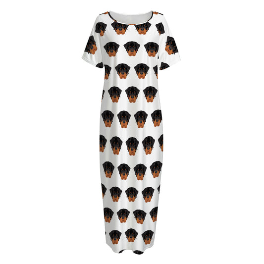 Rottweiler Face Pattern Print Short Sleeve Long Nightdress