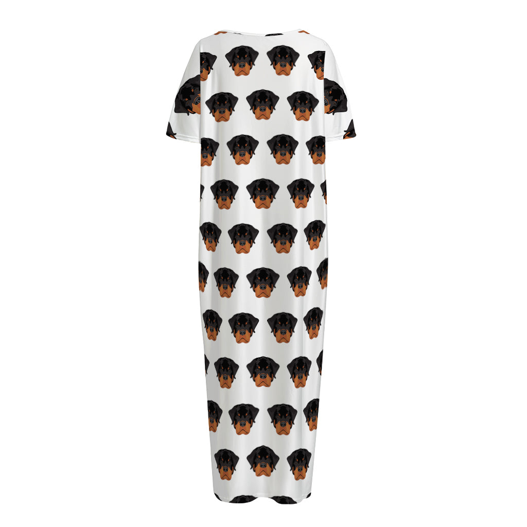 Rottweiler Face Pattern Print Short Sleeve Long Nightdress