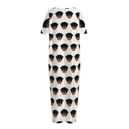 Rottweiler Face Pattern Print Short Sleeve Long Nightdress