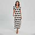 Rottweiler Face Pattern Print Short Sleeve Maxi Dress
