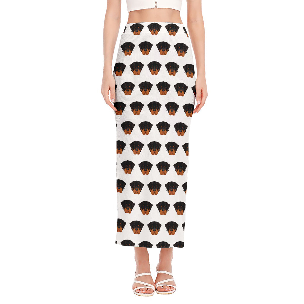 Rottweiler Face Pattern Print Side Slit Maxi Skirt