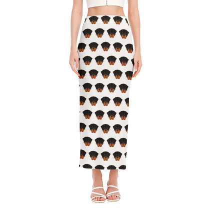 Rottweiler Face Pattern Print Side Slit Maxi Skirt