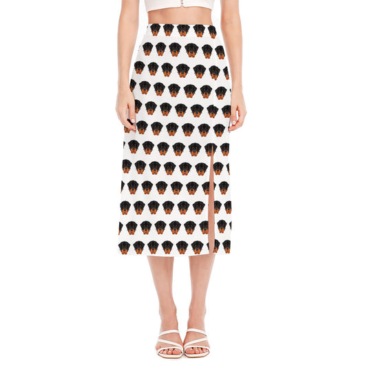 Rottweiler Face Pattern Print Side Slit Midi Skirt