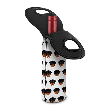 Rottweiler Face Pattern Print Single Neoprene Wine Tote
