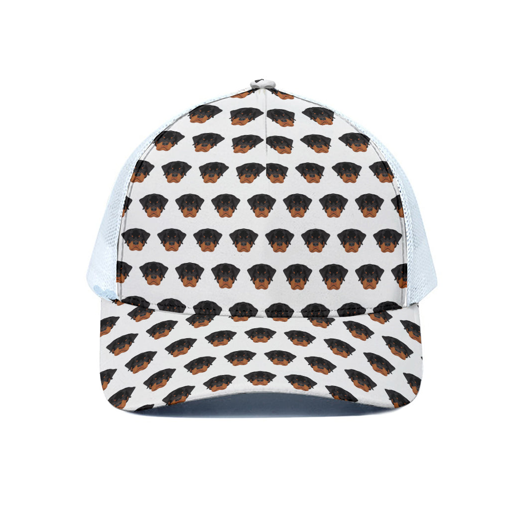 Rottweiler Face Pattern Print White Mesh Trucker Cap