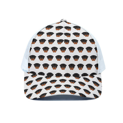 Rottweiler Face Pattern Print White Mesh Trucker Cap