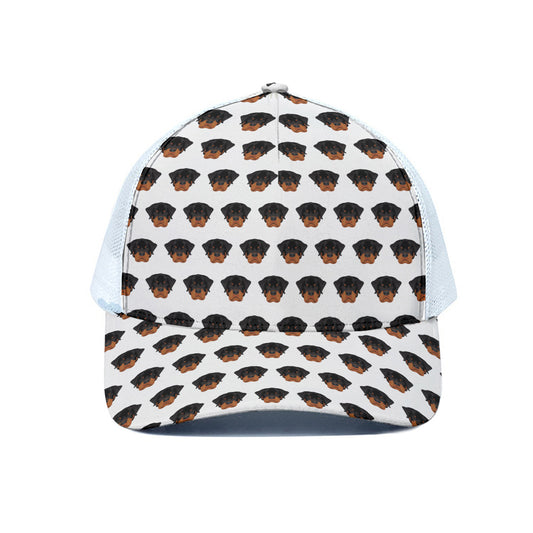 Rottweiler Face Pattern Print White Mesh Trucker Cap