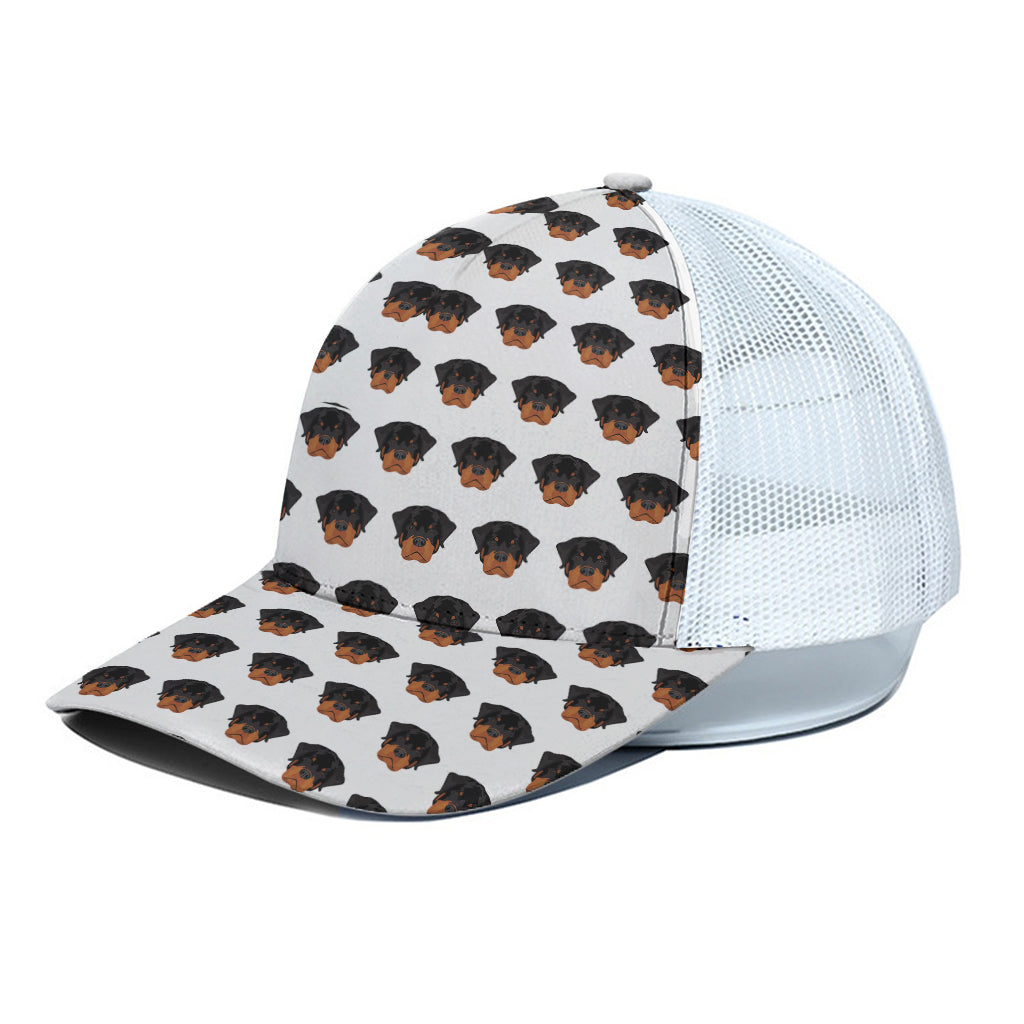 Rottweiler Face Pattern Print White Mesh Trucker Cap