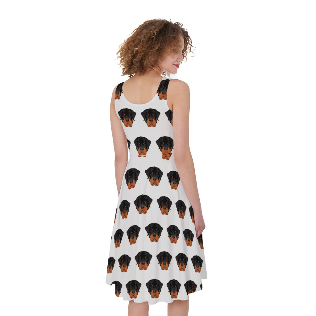 Rottweiler Face Pattern Print Women's Sleeveless Dress