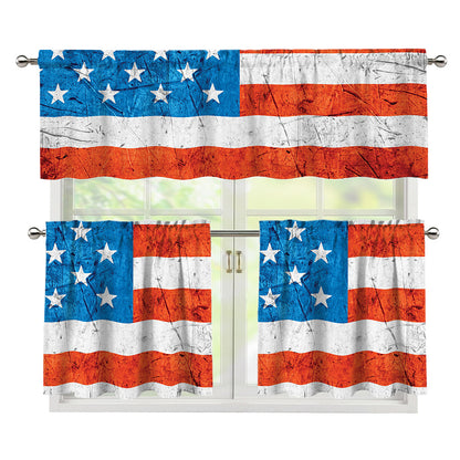 Rough USA Flag Print 3 Piece Kitchen Curtains