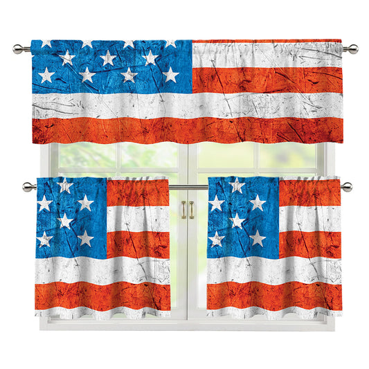 Rough USA Flag Print 3 Piece Kitchen Curtains