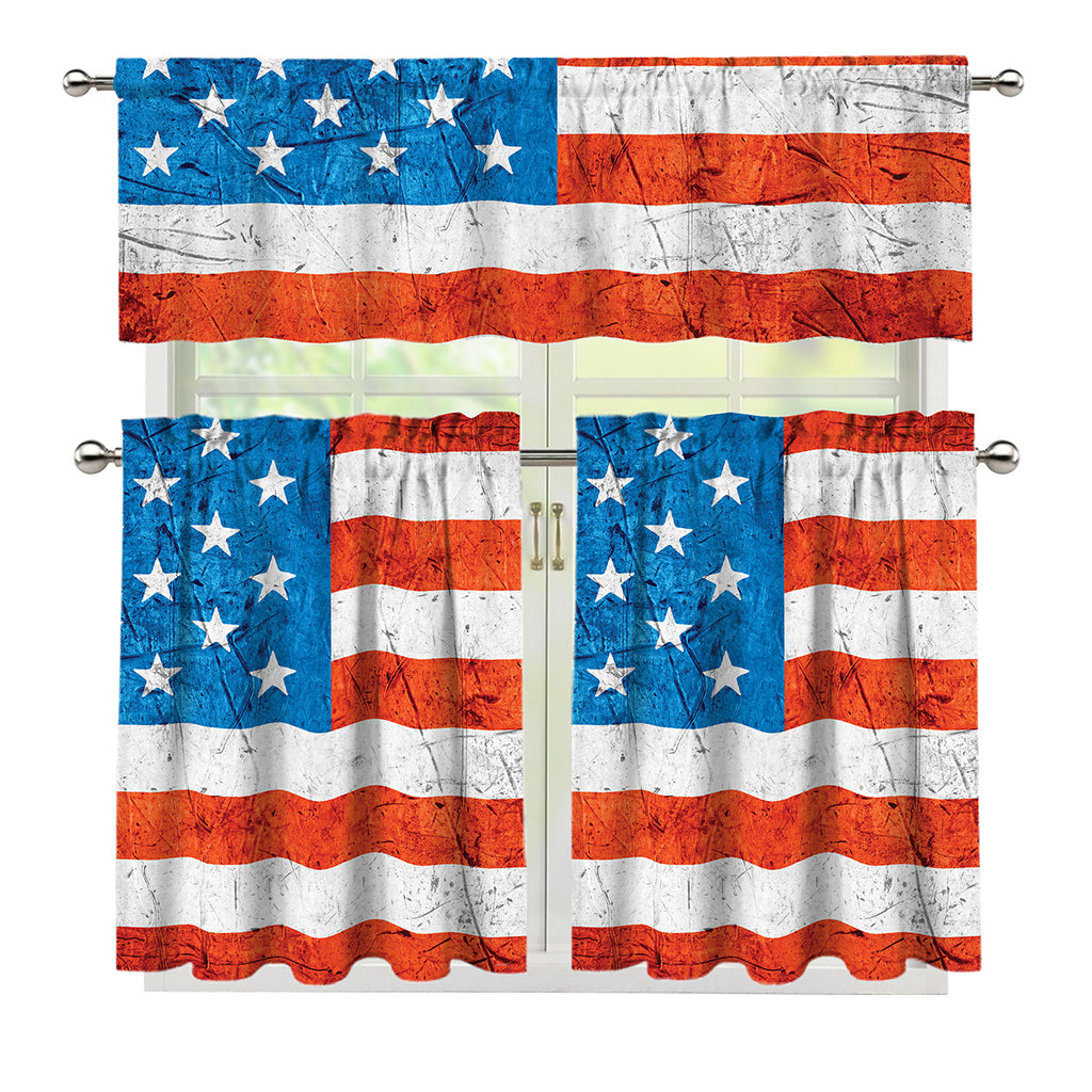 Rough USA Flag Print 3 Piece Kitchen Curtains