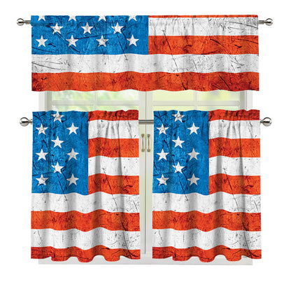 Rough USA Flag Print 3 Piece Kitchen Curtains