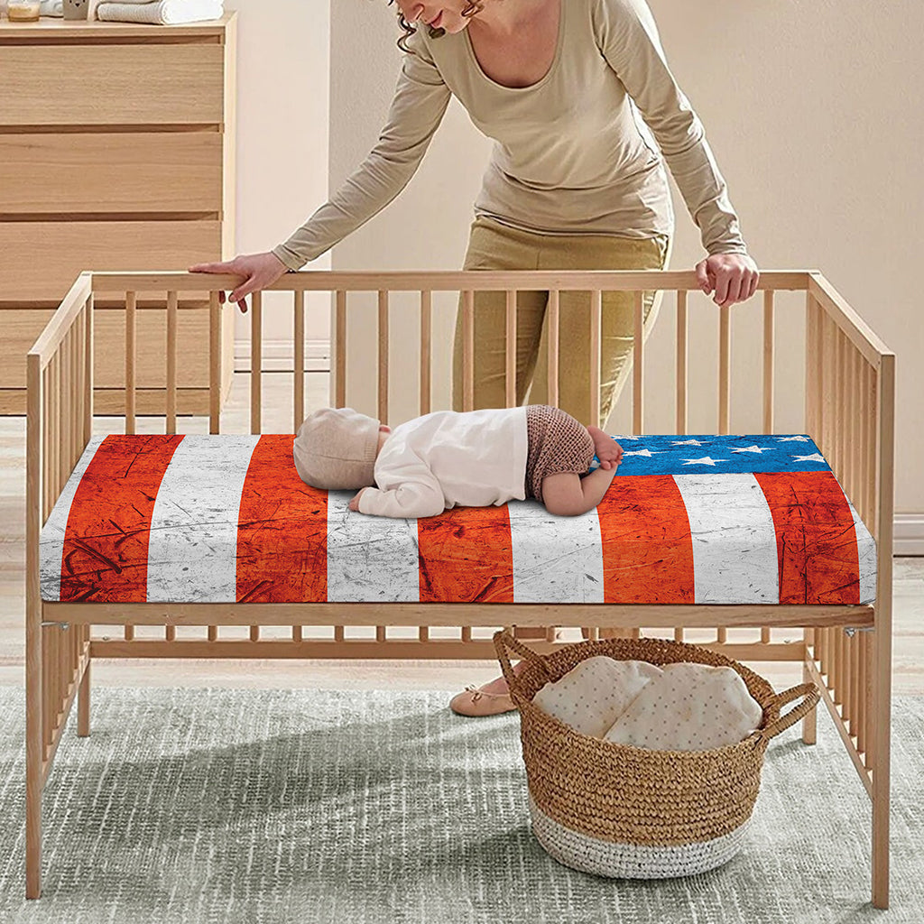 Rough USA Flag Print Baby Crib Sheet