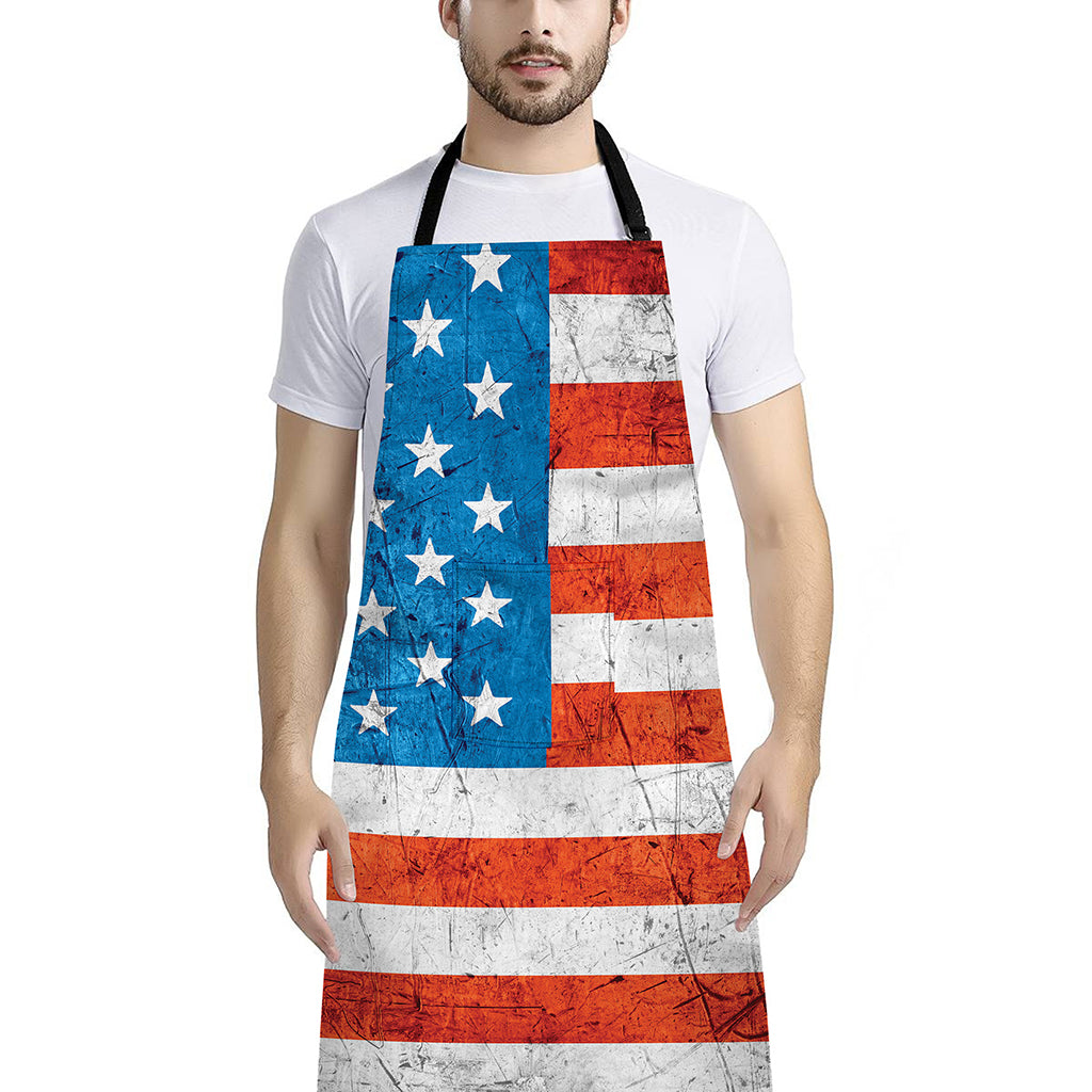 Rough USA Flag Print Bib Apron With Pocket