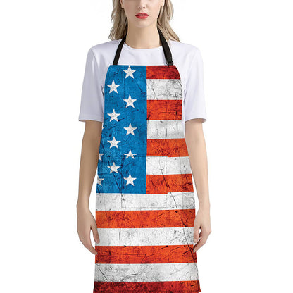 Rough USA Flag Print Bib Apron With Pocket