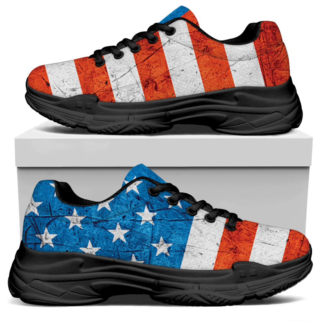 Rough USA Flag Print Black Chunky Shoes