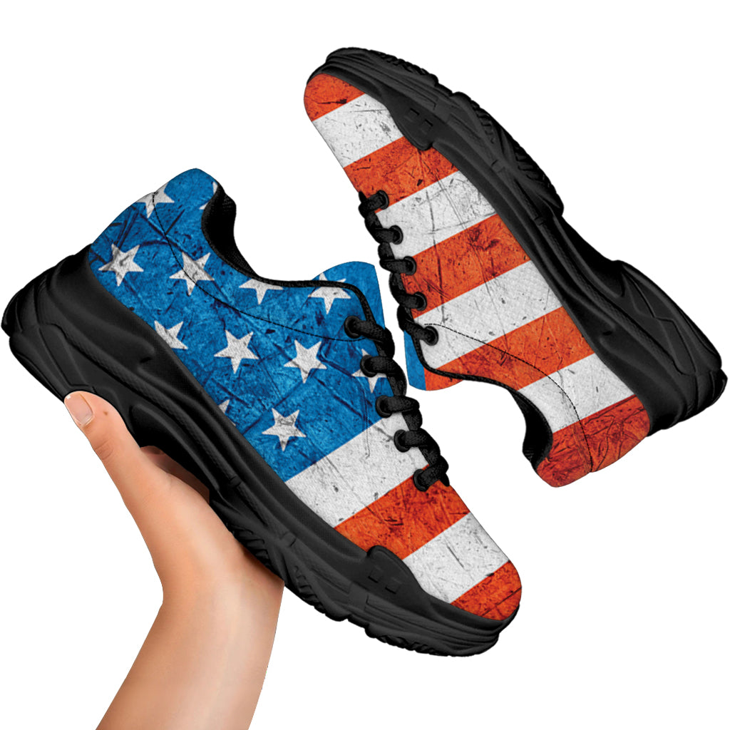 Rough USA Flag Print Black Chunky Shoes