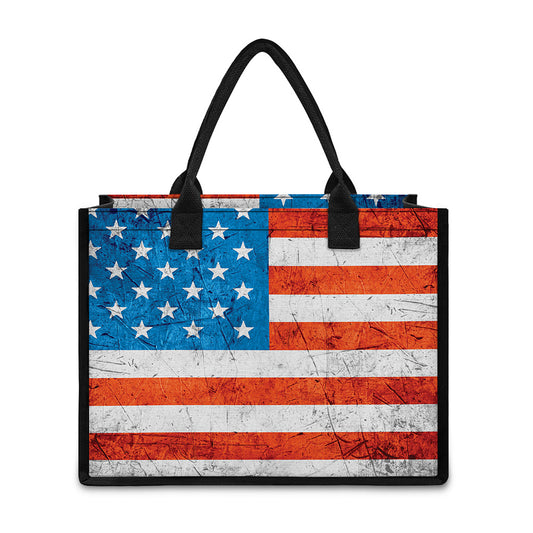 Rough USA Flag Print Canvas Tote Bag