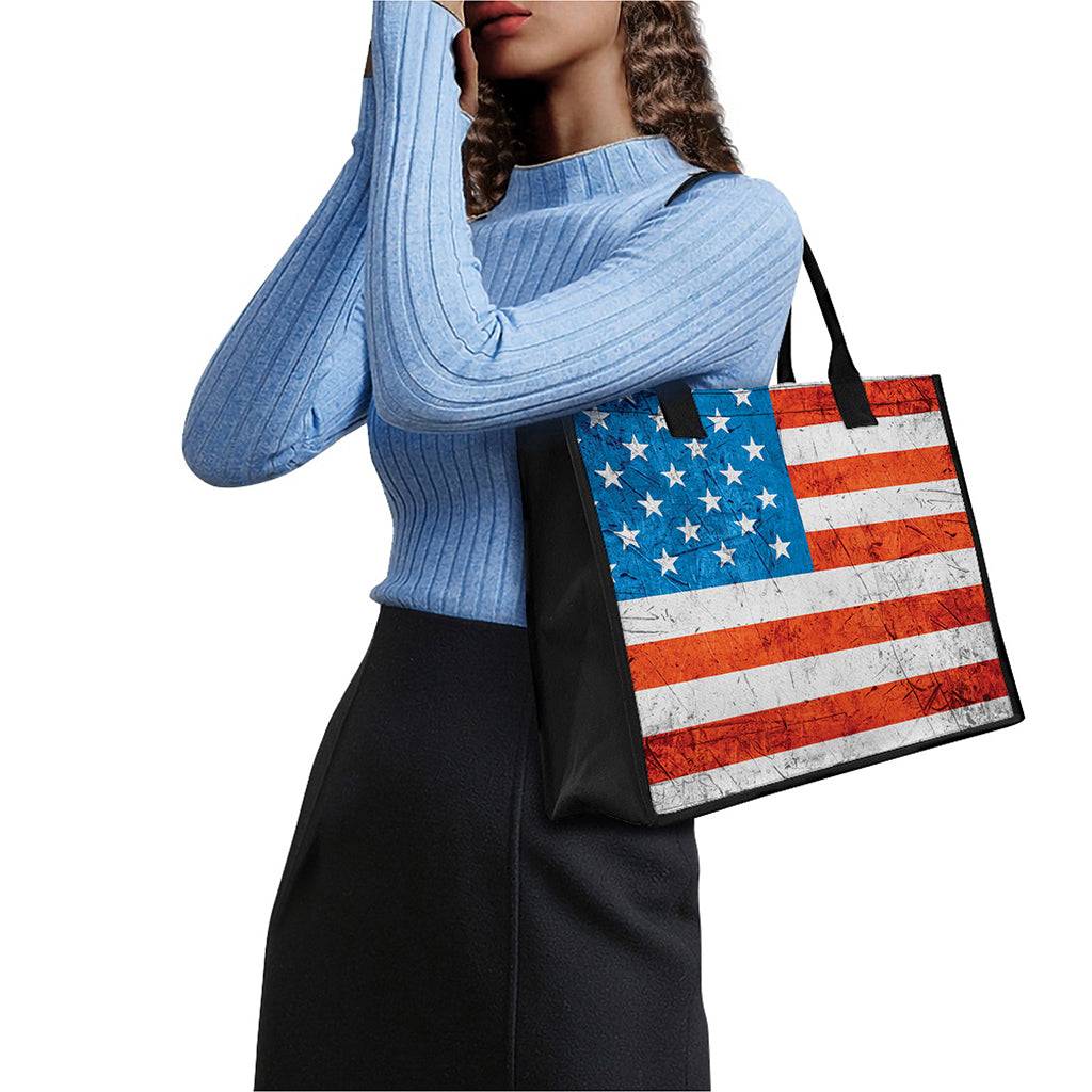 Rough USA Flag Print Canvas Tote Bag
