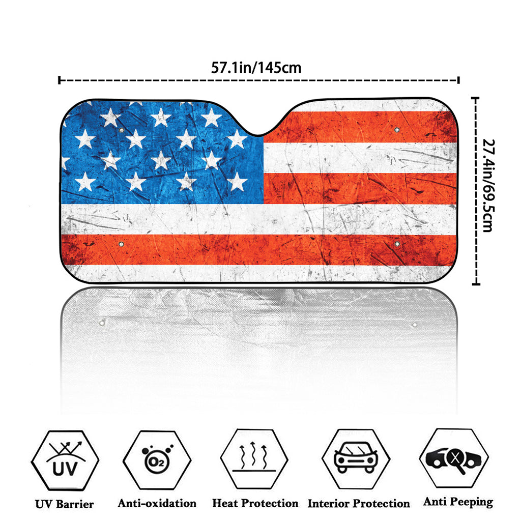 Rough USA Flag Print Car Windshield Sun Shade