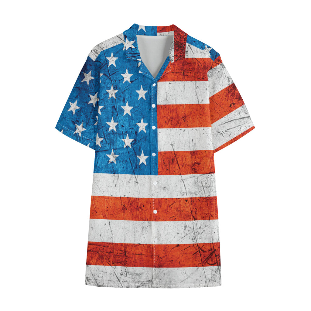 Rough USA Flag Print Cotton Hawaiian Shirt