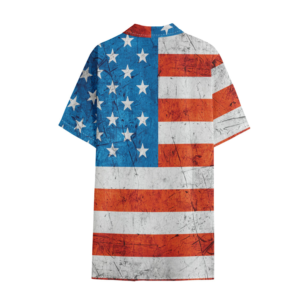Rough USA Flag Print Cotton Hawaiian Shirt