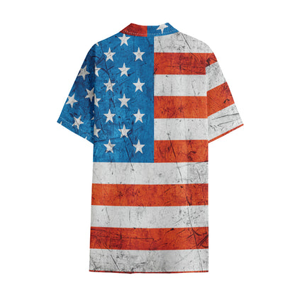 Rough USA Flag Print Cotton Hawaiian Shirt