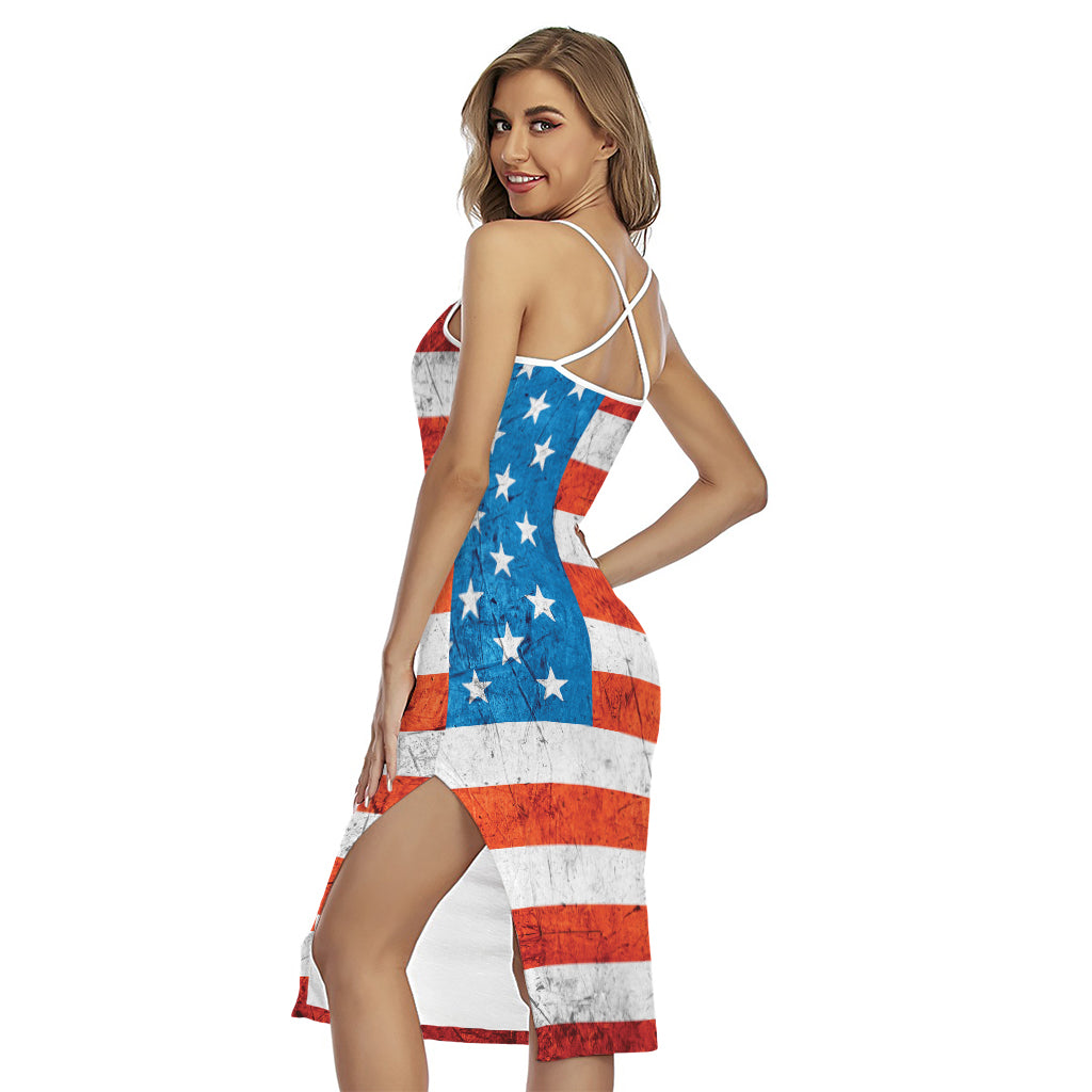 Rough USA Flag Print Cross Back Cami Dress