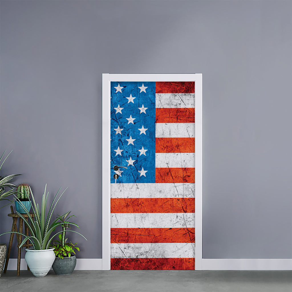 Rough USA Flag Print Door Sticker