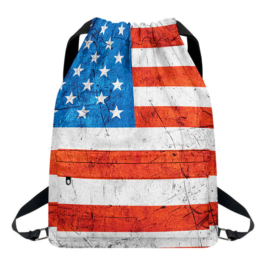 Rough USA Flag Print Drawstring Backpack
