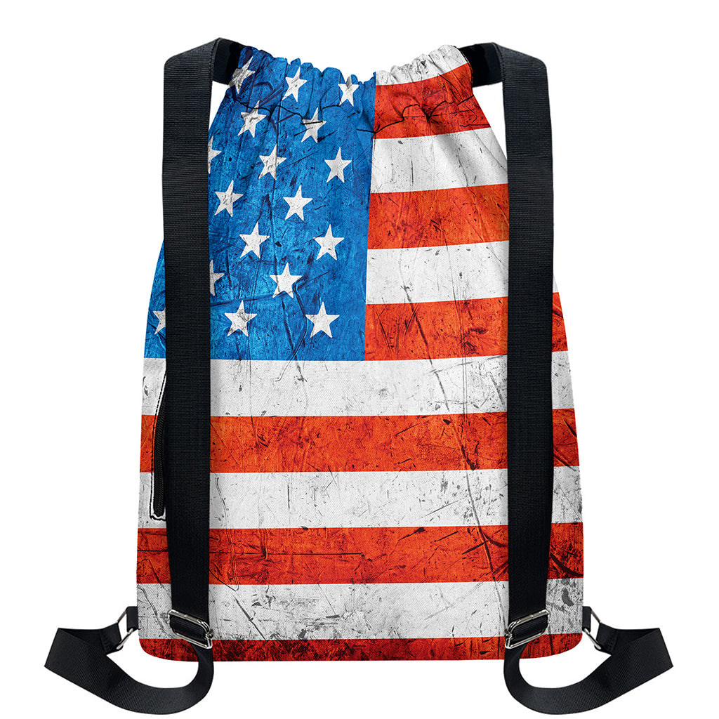 Rough USA Flag Print Drawstring Backpack